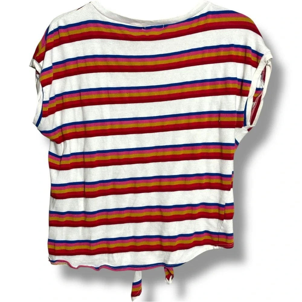 Ginger G Red/White Multicolor Dolman Sleeve Tie Front Crewneck Cropped Tee - Picture 15 of 15